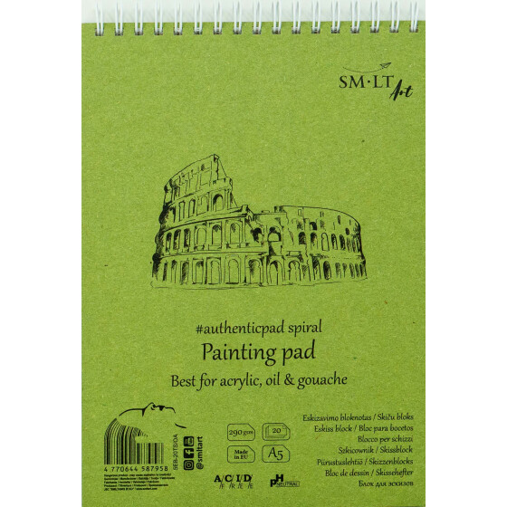Spiralblock Authentic DIN A5 - Acrylmalkarton, weiß, 20 Blatt, 290 g/qm