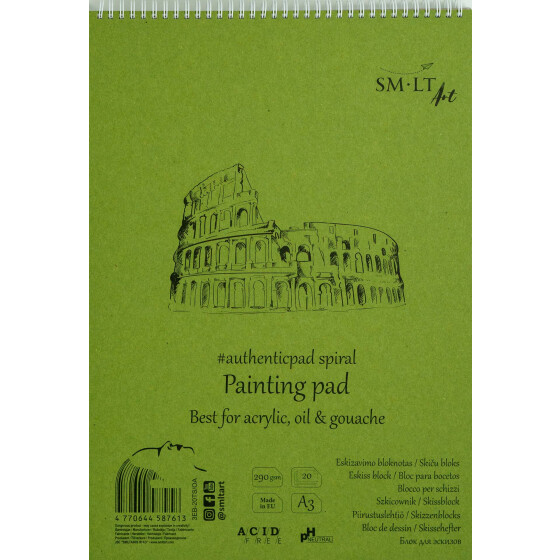 Spiralblock Authentic DIN A3 - Acrylmalkarton, weiß , 20 Blatt, 290 g/qm