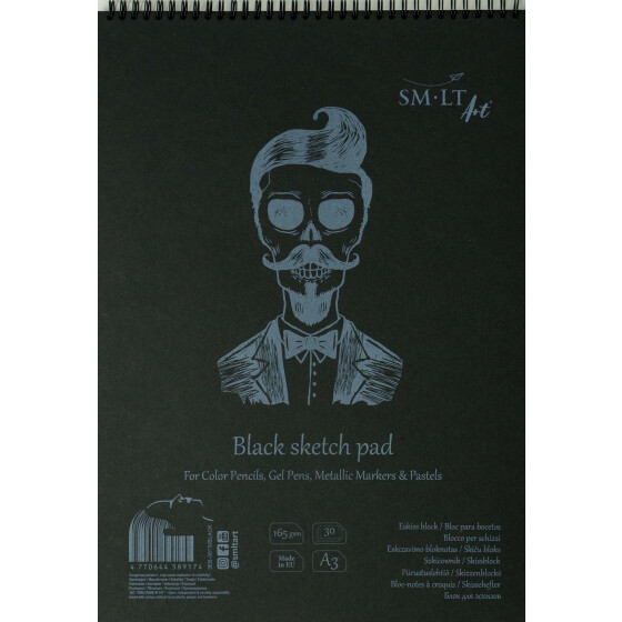 Spiralblock Authentic DIN A3 - schwarzes Papier, 30 Blatt, 165 g/qm