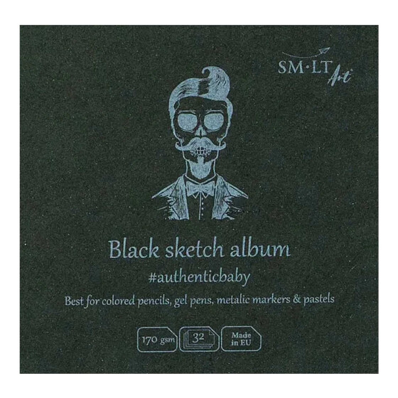 Skizzenbuch Authentic 14x14 cm, schwarzes Papier, 32 Blatt, 170 g/qm