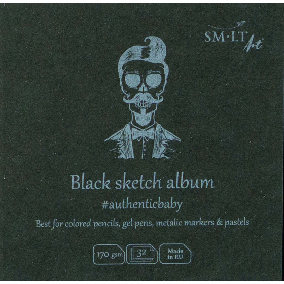 Skizzenblock Authentic 9x9 cm, schwarzes Papier, 32 Blatt, 170 g/qm