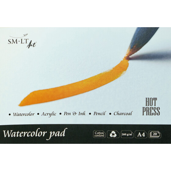 Traditioneller Aquarellblock Hot-Press - DINA4, 20 Blatt, 260 g/qm