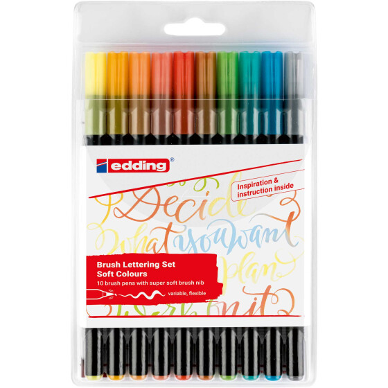 Fasermaler mit Pinselspitze 1340/10S - 10er Lettering Set sanfte Fb