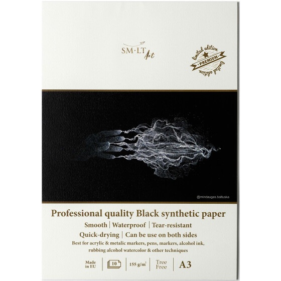 Zeichenblock DIN A3 - synthetisch schwarzes Papier, 155 g/qm, 10 Blatt