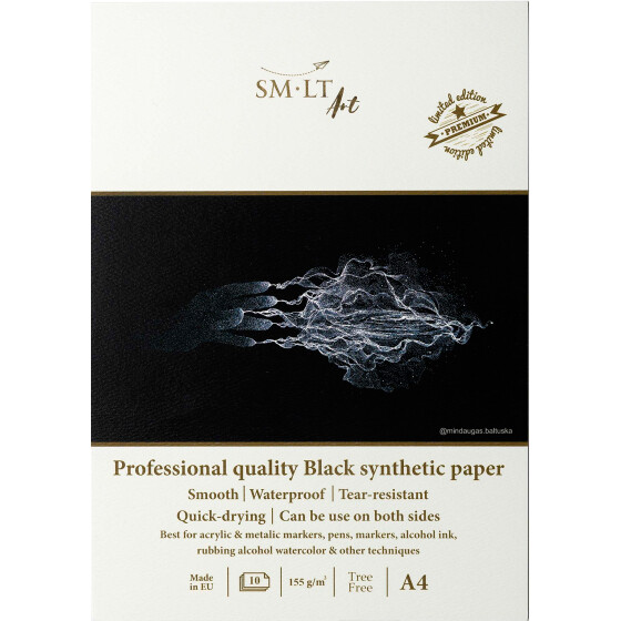 Zeichenblock DIN A4 - synthetisch schwarzes Papier, 155 g/qm, 10 Blatt