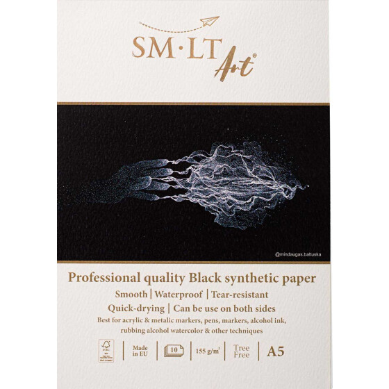Zeichenblock DIN A5 - synthetisch schwarzes Papier, 155 g/qm, 10 Blatt