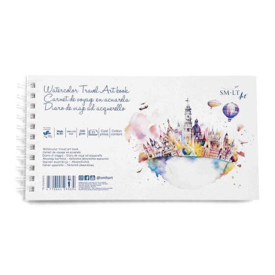 Spiral-Reisetagebuch Aquarell 260g/qm,  15x28cm - 25 Blatt
