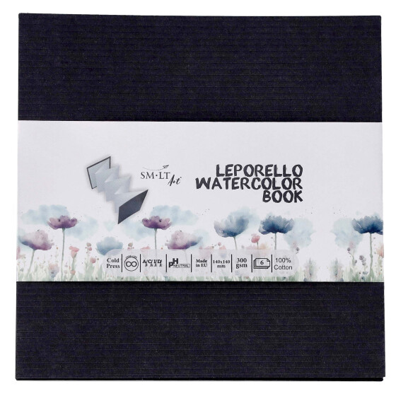 Aquarell Leporello, 300 g/qm 100% Cotton, 14x14 cm - 6 gefaltet Seiten