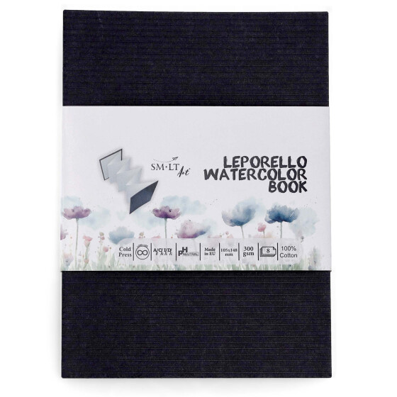 Aquarell Leporello, 300 g/qm 100% Cotton, 10,5x14,8 cm - 8 gefaltet Seiten