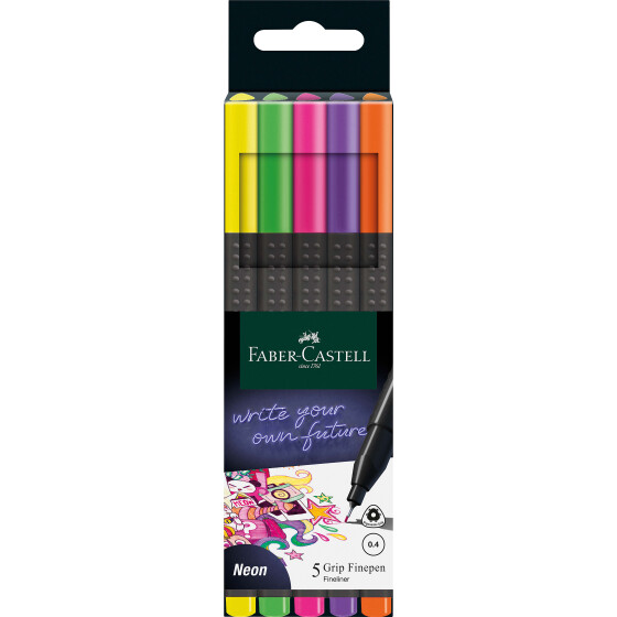 Fineliner FINEPEN Grip NEON Black Edition 0,4 mm - 5er Kartonetui