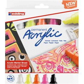 Acrylmarker 5000/5S breit, Keilspitze 5-10 mm - 5er Etui Kombination "neon"