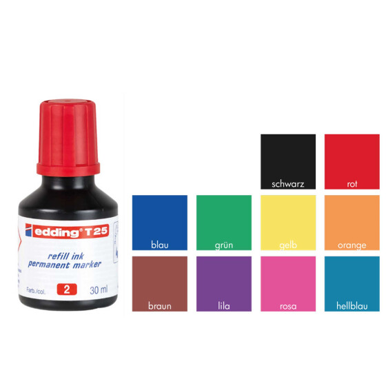 Nachfülltinte T25 für Permanentmarker 30ml - 10 Farben