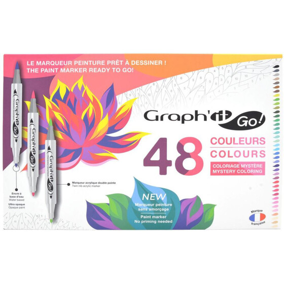 Acrylmarker GRAPHIT GO 2 Spitzen, 48er Set Mystery Coloring
