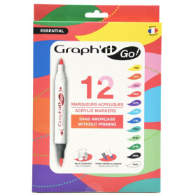 Acrylmarker GRAPHIT GO 2 Spitzen, 12er Set - Grundfarben
