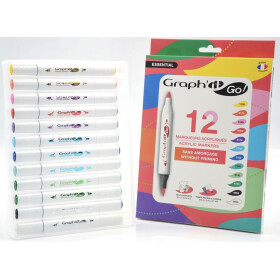 Acrylmarker GRAPHIT GO 2 Spitzen, 12er Set - Grundfarben