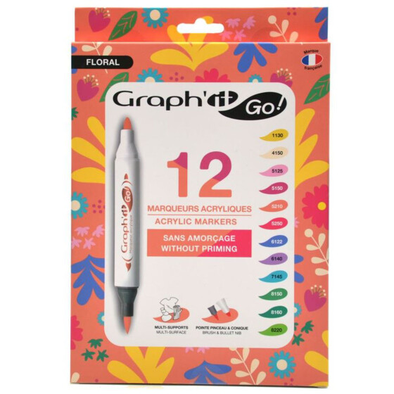 Acrylmarker GRAPHIT GO 2 Spitzen 12er Set - FLORAL
