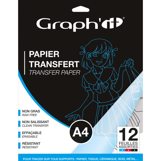 GRAPHIT Transfer Papier A4 - 12 Blatt sortiert schwarz, rot, blau