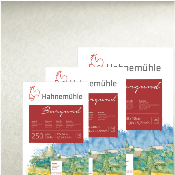 Aquarellblock "Burgund" 20 Blatt 250 g/qm, matt - 4 Formate