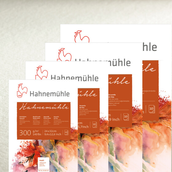 Aquarellblock "Hahnemühle" 300 g/qm, 10 Blatt matt - 4 Formate