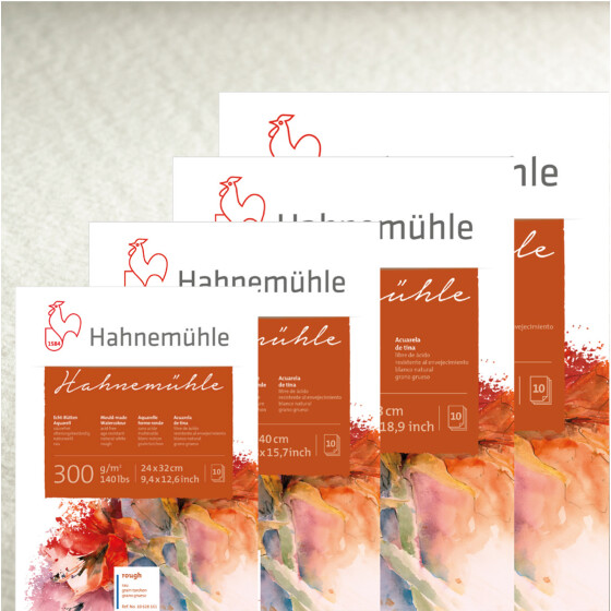 Aquarellblock "Hahnemühle" 300 g/qm, 10 Blatt rau - 4 Formate