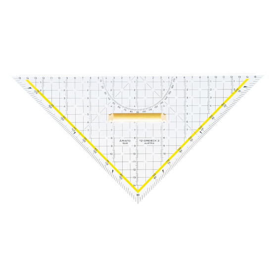 TZ-Dreieck 32,5 cm mit Holzgriff, Facette an Hypotenuse, Plexiglas