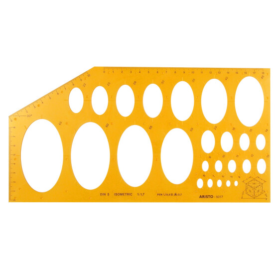 Ellipsenschablone Isometric DIN 5, 295 x 150 mm, 25 Ellipsen