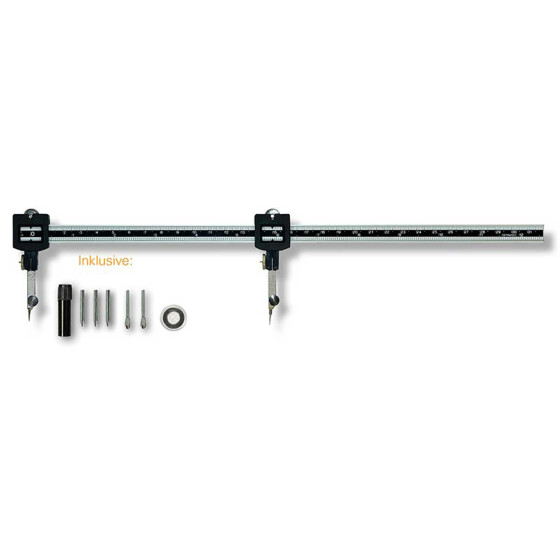 Präzisions-Kreisschneider / Stangenzirkel mit 2 Stangen je 33 cm, Tlg. cm/Zoll