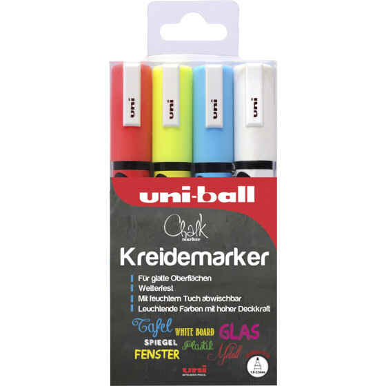 Kreide-Marker Uni Chalk PWE-5M, 1,8 - 2,5 mm - 4er Etui sortiert
