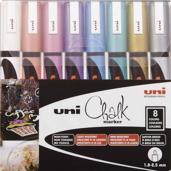 Kreide-Marker Uni Chalk PWE-5M, 1,8 - 2,5 mm - 8er Etui metallic