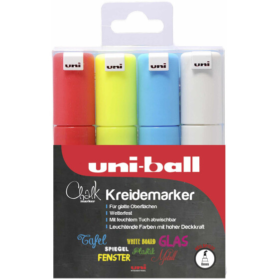 Kreide-Marker Uni Chalk PWE-8K, 8 mm - 4er Etui sortiert