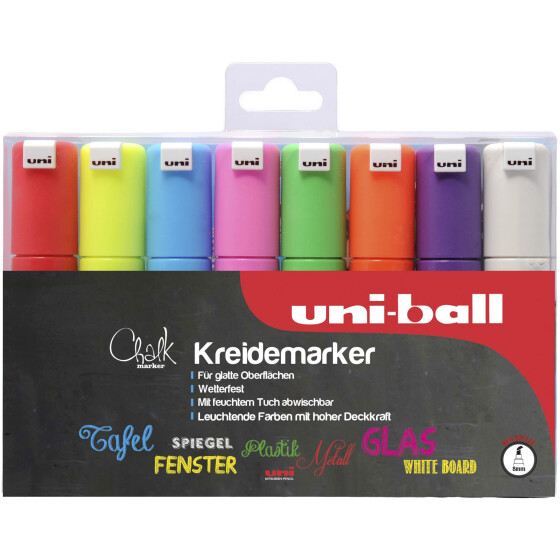 Kreide-Marker Uni Chalk PWE-8K, 8 mm - 8er Etui sortiert